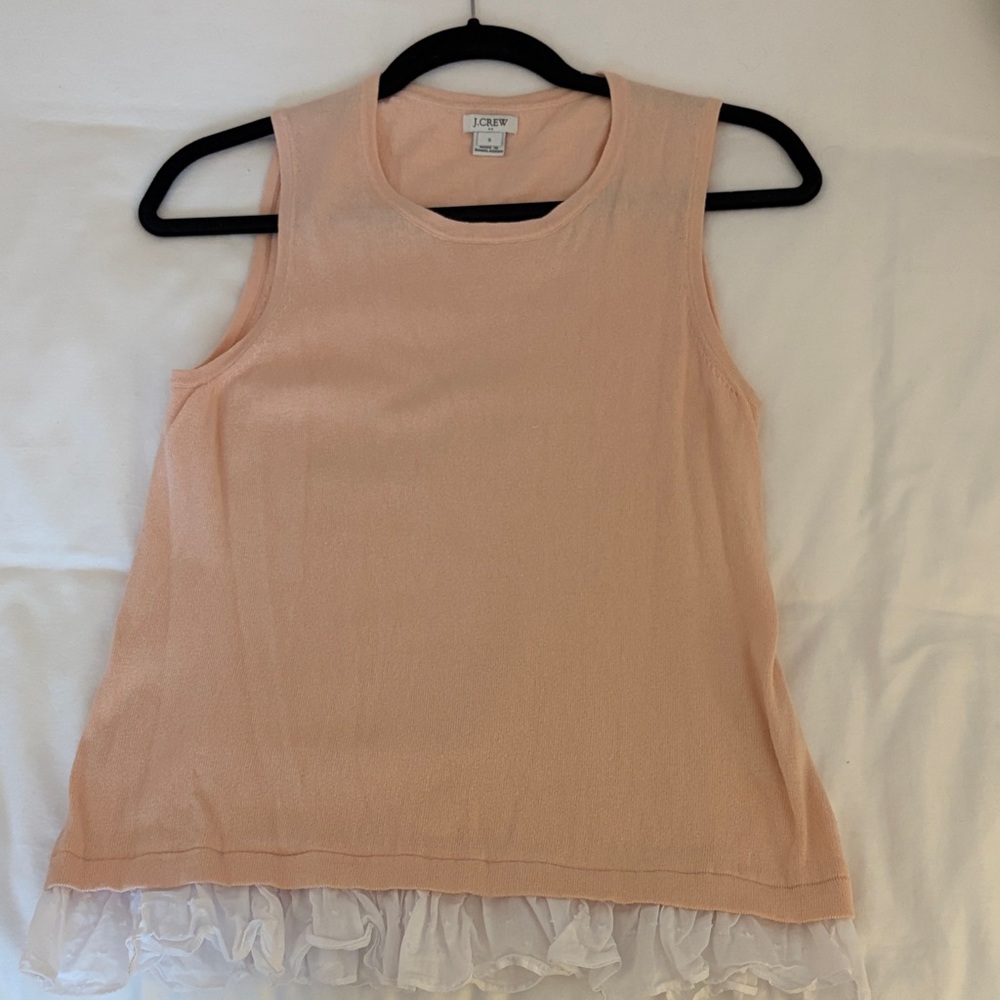 J Crew lLight Shell Pink Tank Top with Ruffle Detail